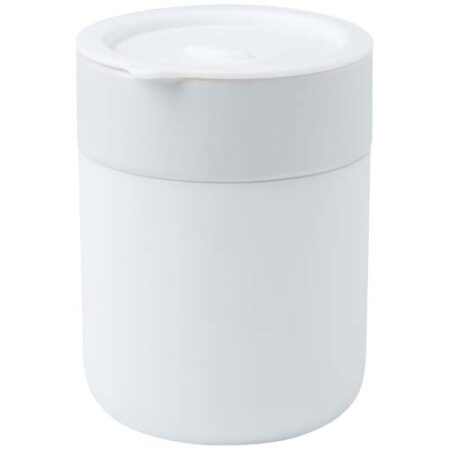 Java 330 ml beker van keramiek met siliconen wikkel en plastic deksel - Wit