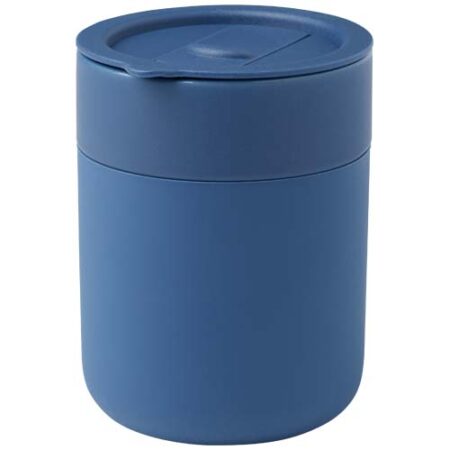 Java 330 ml beker van keramiek met siliconen wikkel en plastic deksel - Blauw