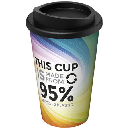 Brite-Americano® Recycled 350 ml geïsoleerde beker - Wit, Zwart