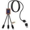SCX.design C38 40W 5-in-1 oplaadkabel van RPET met oplichtend logo en vierkante houten behuizing - Blauw, Hout